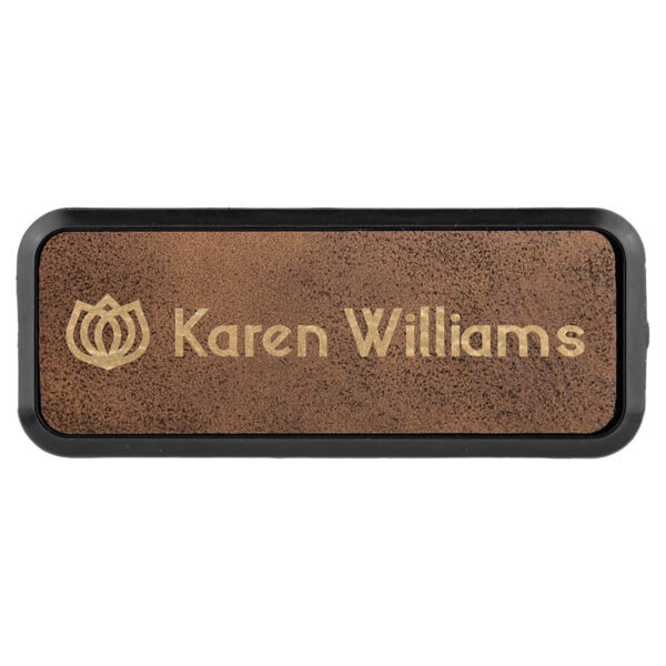 3" x 1" Rustic/ Laserable Leatherette Round Corner Badge & Frame Thumbnail