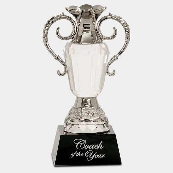 8" Crystal Cup with Metal Handles on Pedestal Base Thumbnail