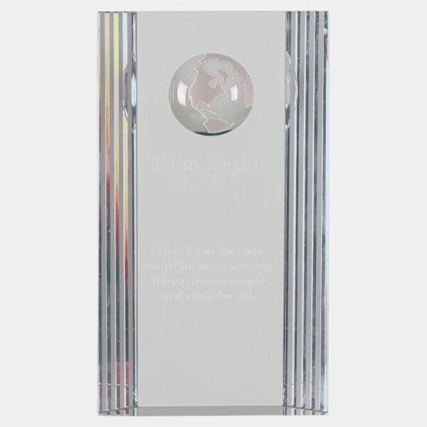 7 3/4" Crystal Rectangle with Globe Etching Thumbnail