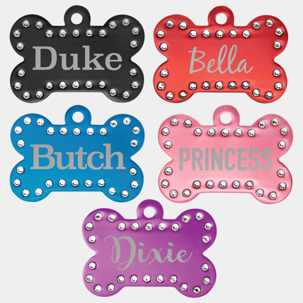 1 1/2" x 1" Laserable Anodized Aluminum Swarovski Bling Bone with Tab Set Thumbnail