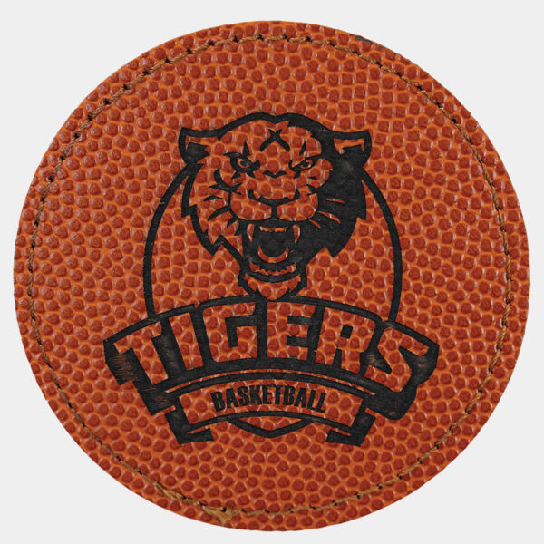 3" Basketball Laserable Leatherette Round Patch with Kota Pro Adhesive Thumbnail
