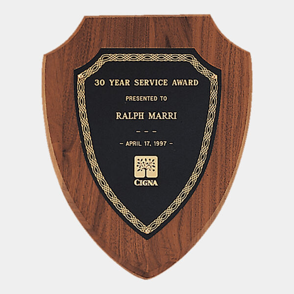 8 1/2" x 10 1/2" Jewelers Laserable Border Shield Plate on an American Shield Plaque- Sheffield Series Thumbnail