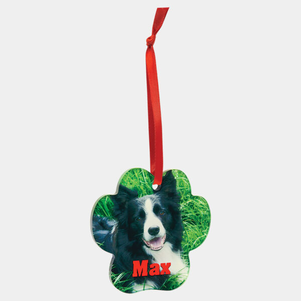 3 3/4" x 3 1/2" Paw Sublimatable Acrylic Ornament with Ribbon Thumbnail
