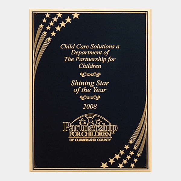 7" x 10" Laser Engravable Brass Plated Steel with Star Shower Design and Florentine Border Thumbnail