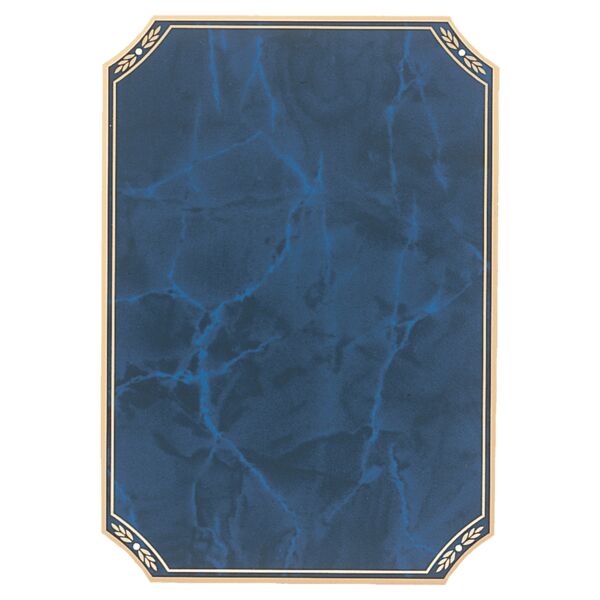 6" x 8 1/2" Airflyte Brass Plated Steel Sapphire Marble Notched Corner Plate with Border and Four Holes Thumbnail