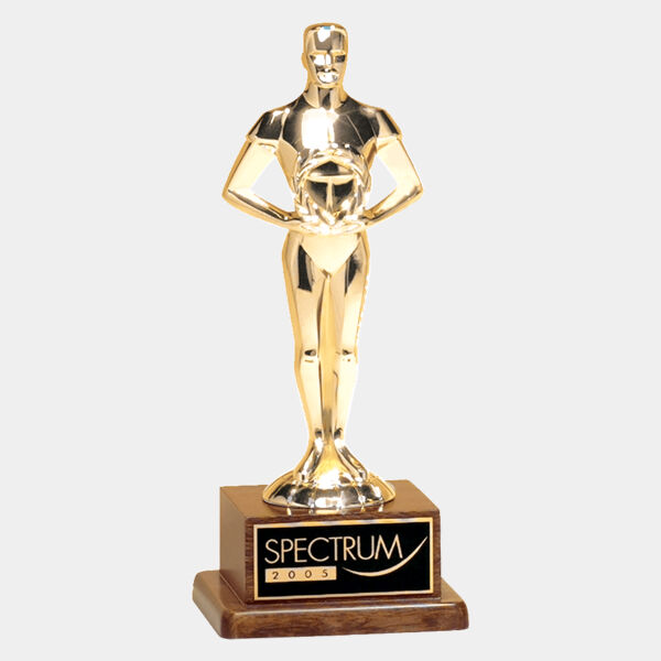 7 1/4" Cast Metal Goldtone Finish Classic Achiever Figure on a Solid Base and Laser Engravable Plate Thumbnail