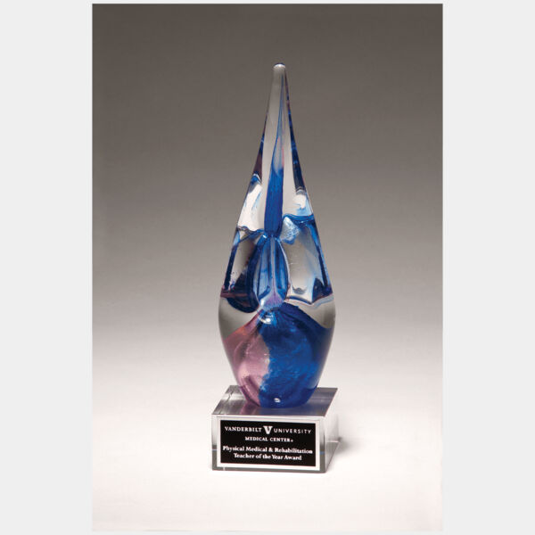 10 1/2" & Violet Art Glass on Glass Base with Laserable Aluminum Plate Thumbnail